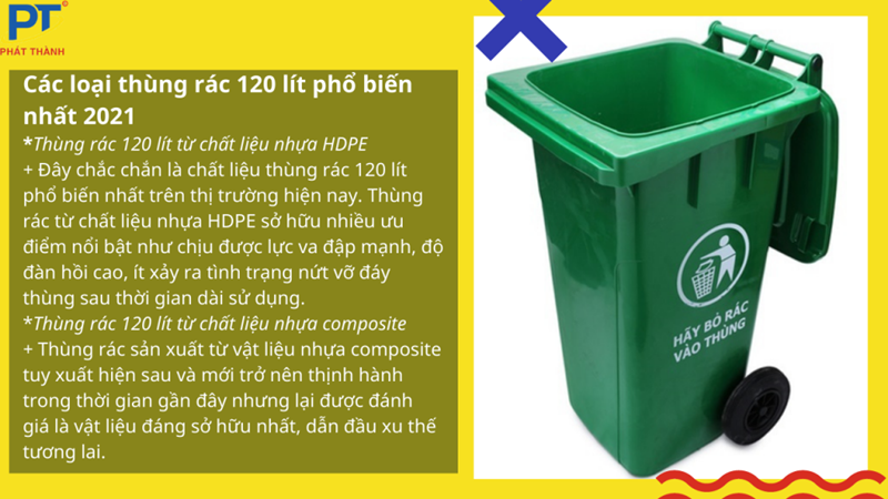 Các loại thùng rác 120 lít phổ biến