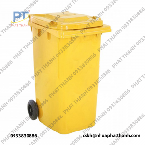 Thùng rác công cộng 240 lít giá rẻ, màu vàng loại có bánh xe
