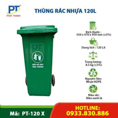 Thùng rác công nghiệp HDPE 120 lít