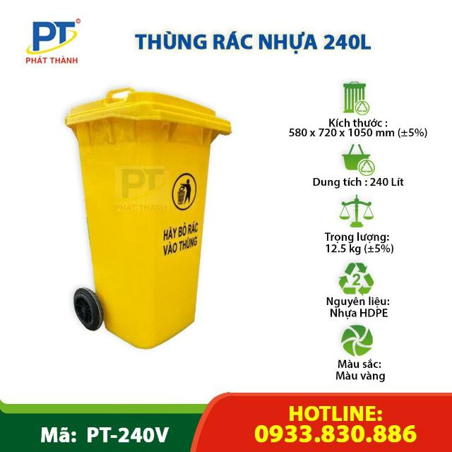 Thùng rác nhựa 240L màu vàng
