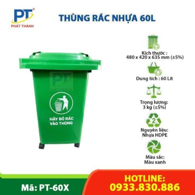 Thùng rác công nghiệp HDPE 60l