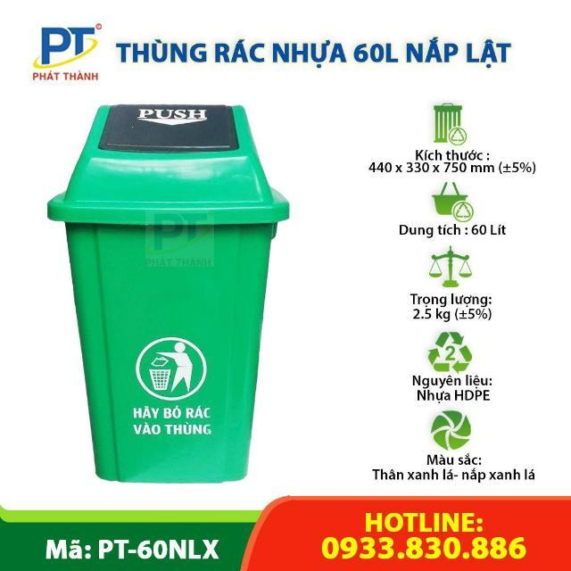 Thùng rác nhựa 60l nắp lật