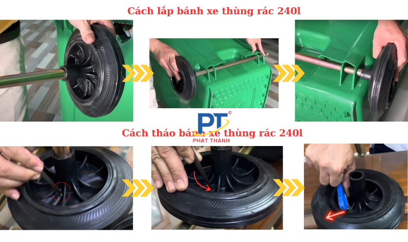 Lắp đặt và tháo gỡ bánh xe thùng rác nhựa 240l 