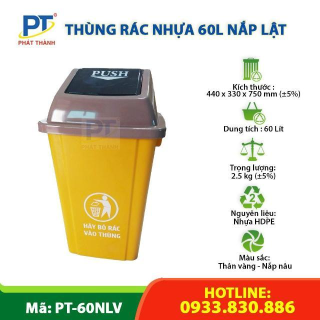 Thùng rác có nắp đậy 60L nắp lật 