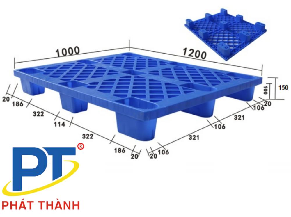 Pallet nhựa mới 1200x1000x150mm 9 chân